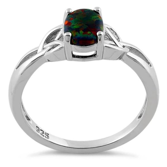 925 STERLING SILVER  Oval Lab Created Black Opal Ring - Picture 16 of 16
